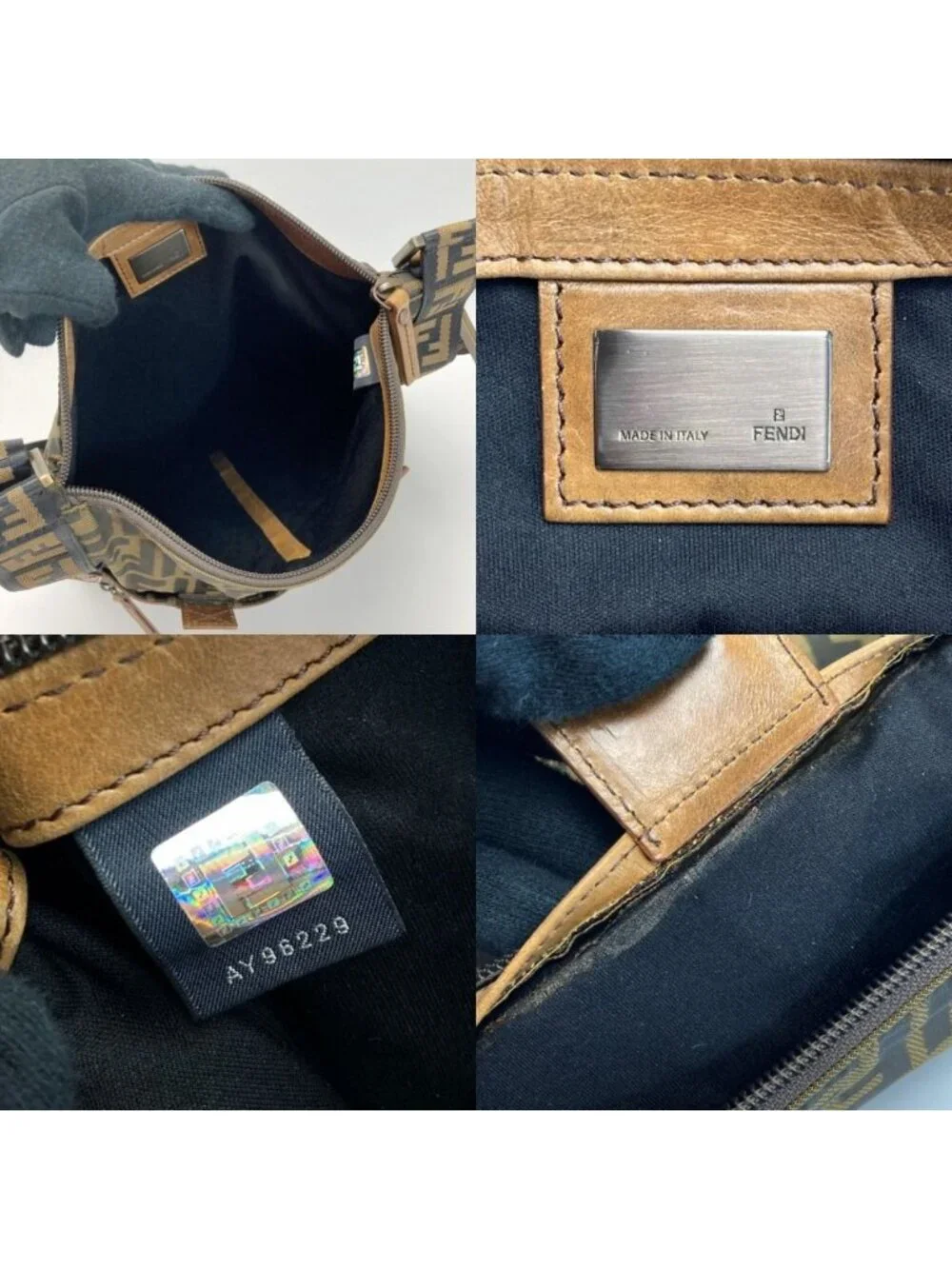 Fendi Zucca Pattern Shoulder Bag Brown Canvas Leather
